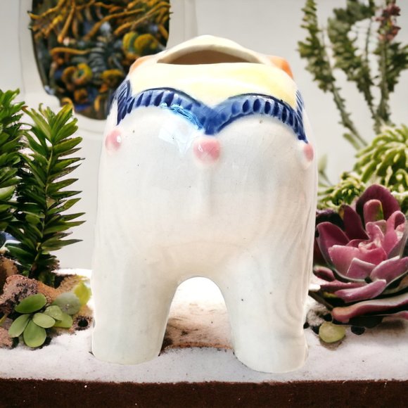 Lucky Elephant Small Planter Hand Painted Ceramic Made in Occupied Japan1945 - Picture 4 of 15